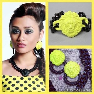 MELODY EHSANI NEON YELLOW & BLACK QUEEN OF THE JUNGLE EARRING AND BRACELET SET